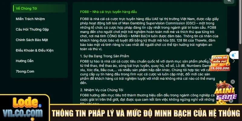 Thông tin pháp lý và mức độ minh bạch của hệ thống